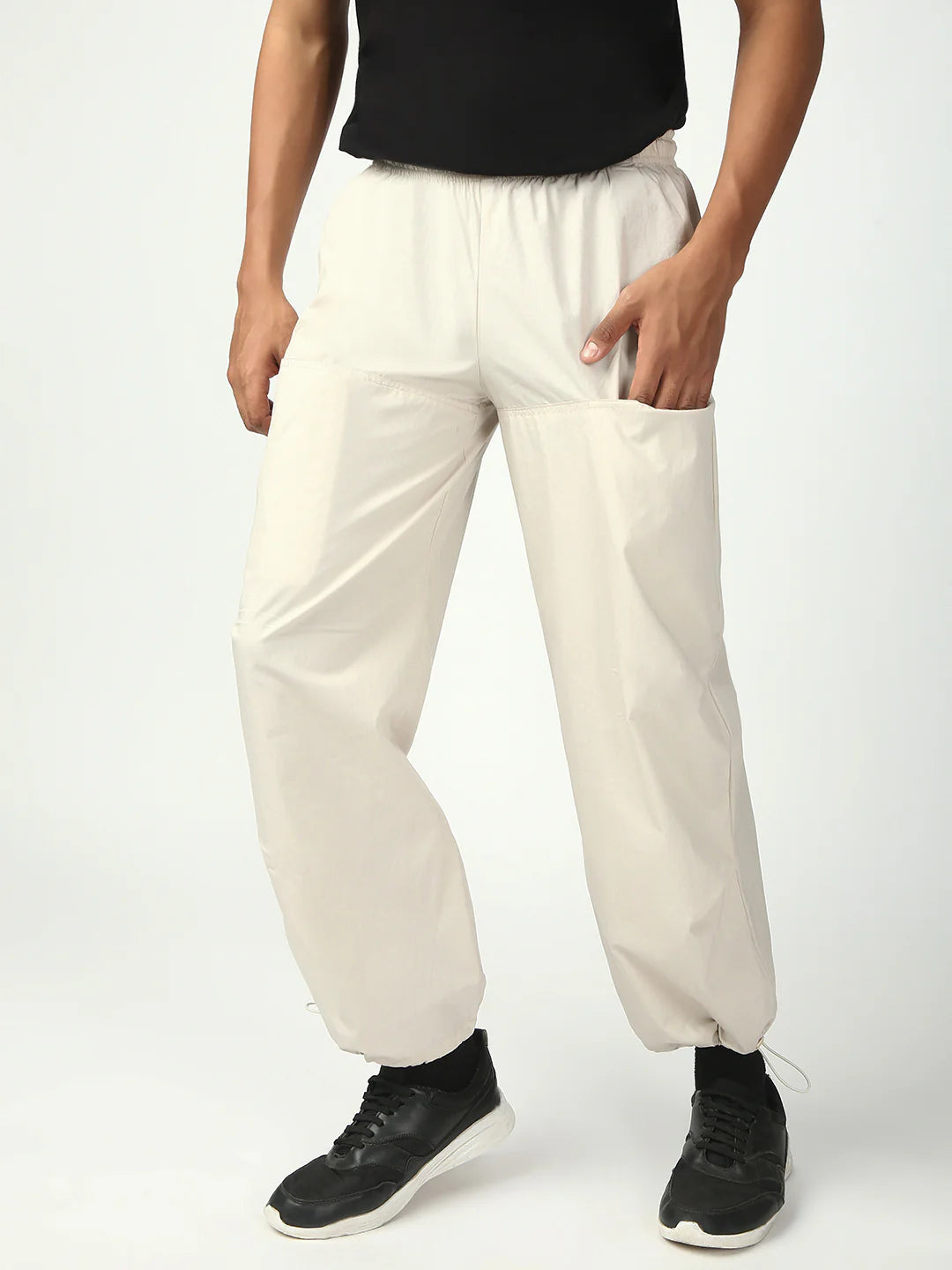 Necked Cream Parachute Cotton Pant