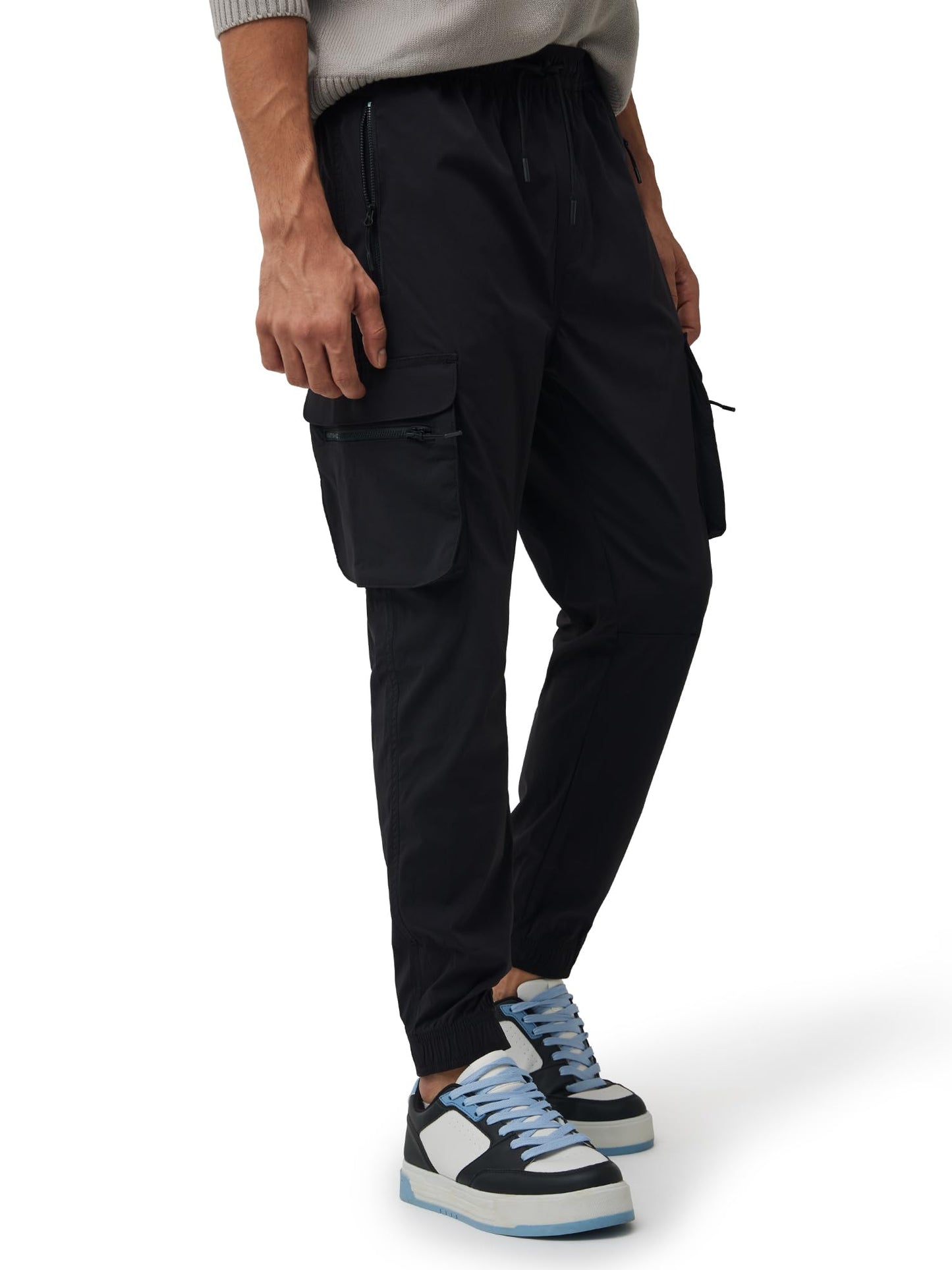 XYXX Men's Skinny Fit Mid Rise Moveo Quick-Dry Cargo Joggers with Drawcord & Utility Pockets