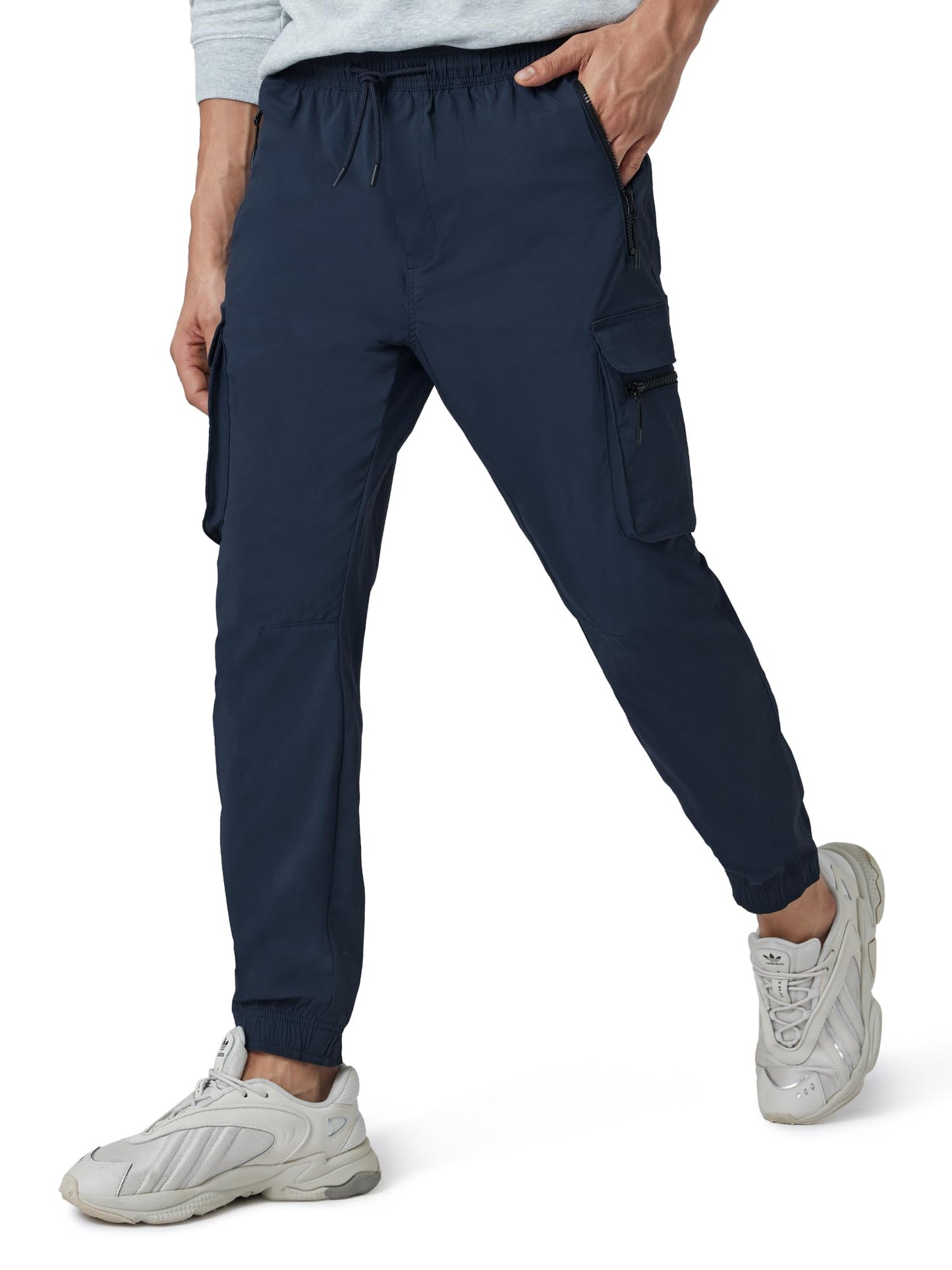 XYXX Men's Skinny Fit Mid Rise Moveo Quick-Dry Cargo Joggers with Drawcord & Utility Pockets