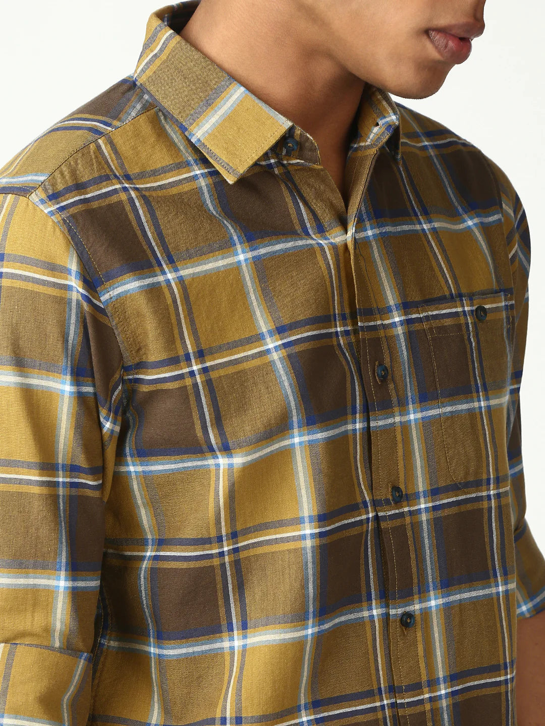 Necked Checks Full Sleeve Relax Shirt With Pocket