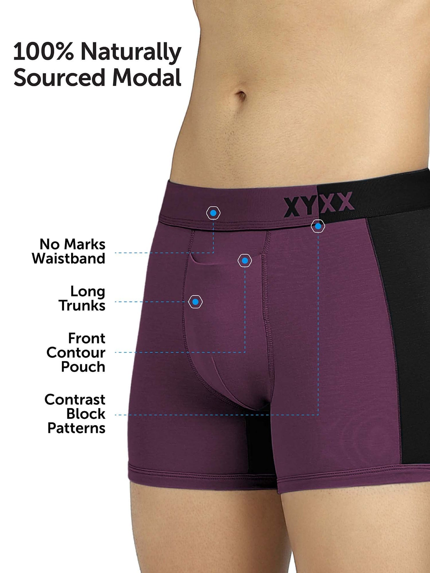 XYXX Men's Dualist Micromodal Regular Fit Colorblock Antimicrobial Trunk with No Marks Waistband (Pack of 2)