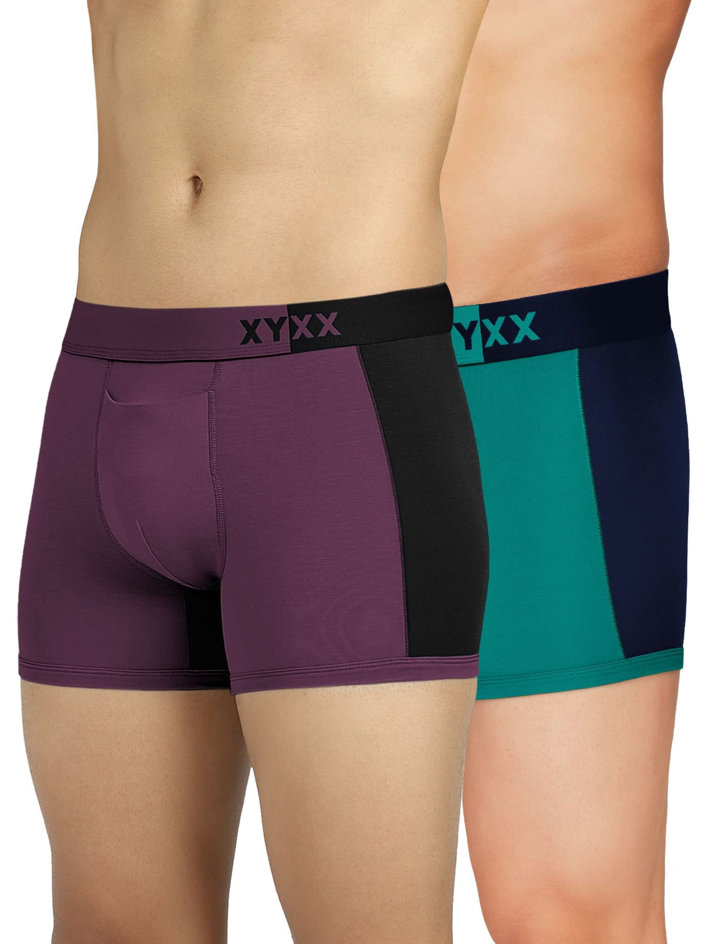 XYXX Men's Dualist Micromodal Regular Fit Colorblock Antimicrobial Trunk with No Marks Waistband (Pack of 2)