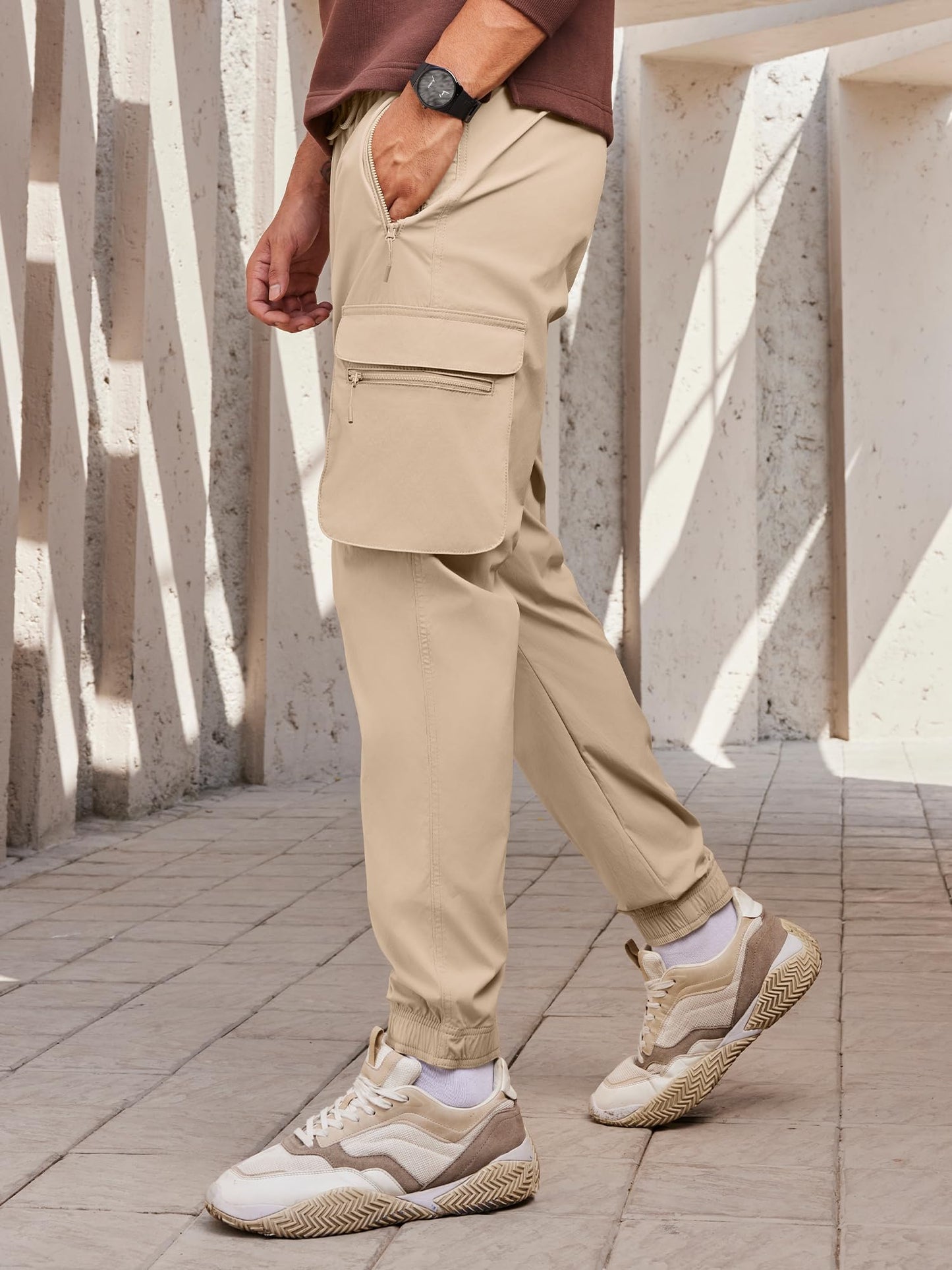 XYXX Men's Skinny Fit Mid Rise Moveo Quick-Dry Cargo Joggers with Drawcord & Utility Pockets