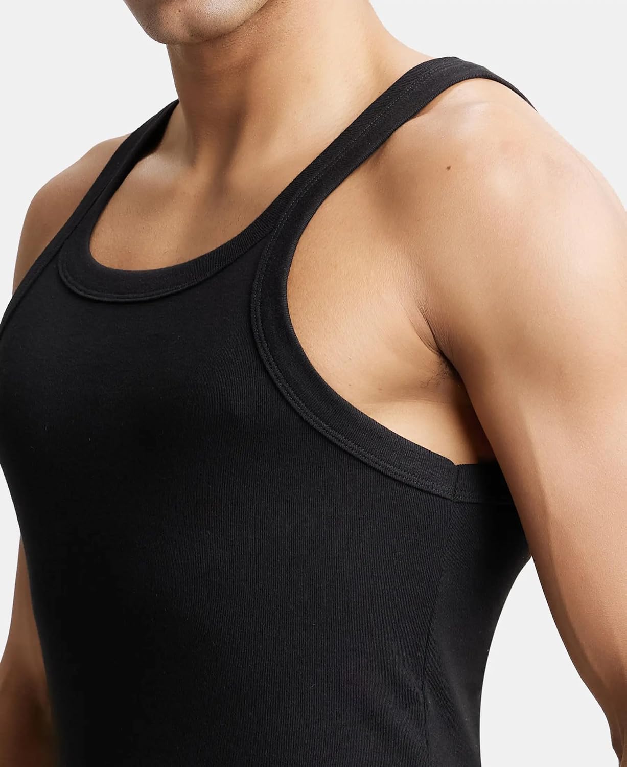 Jockey US26 Men's Super Combed Cotton Rib Square Neckline Gym Vest
