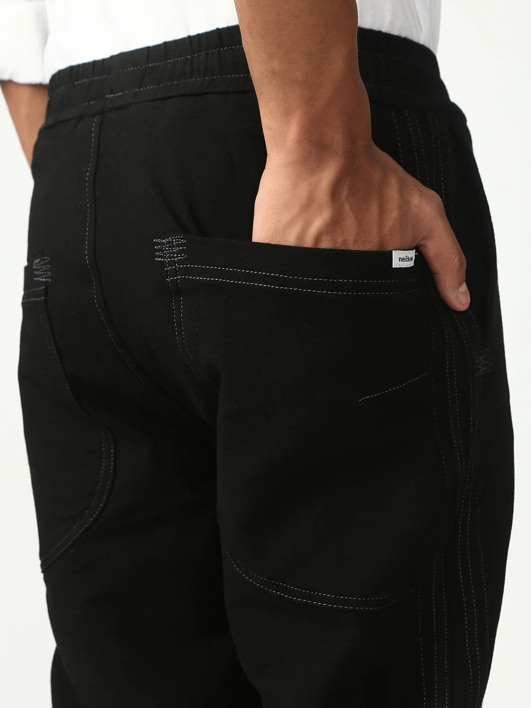 Necked Black Anti Fit Stretchable Jogger