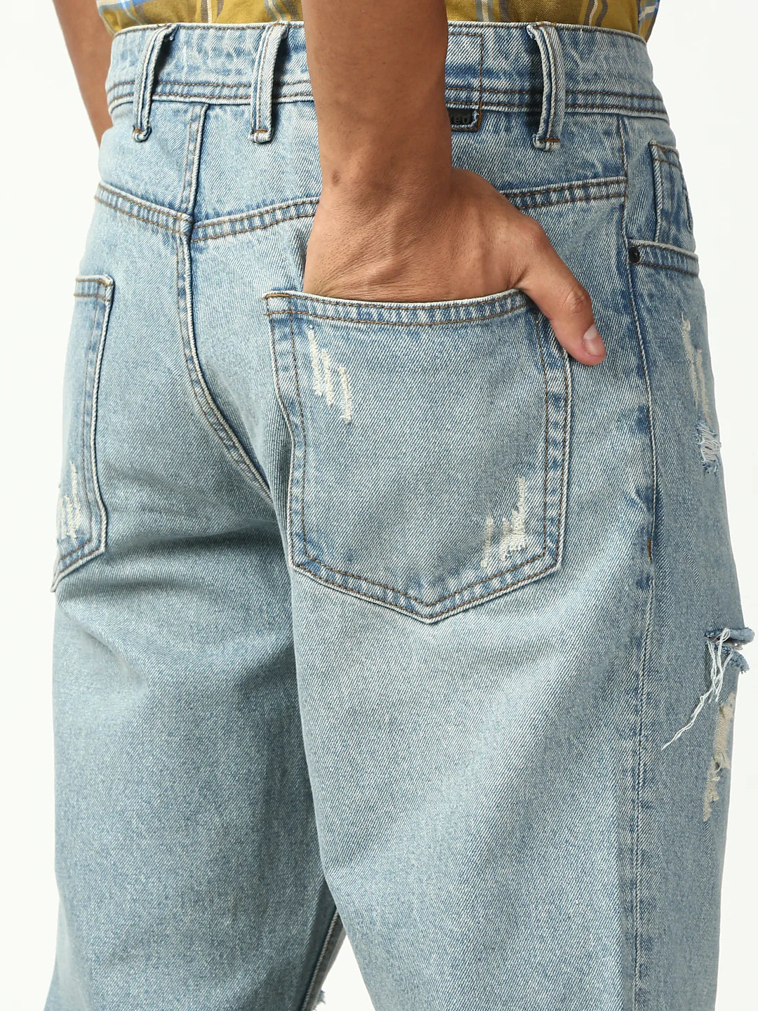 Necked Vintage Light Blue Ripped Straight Jeans