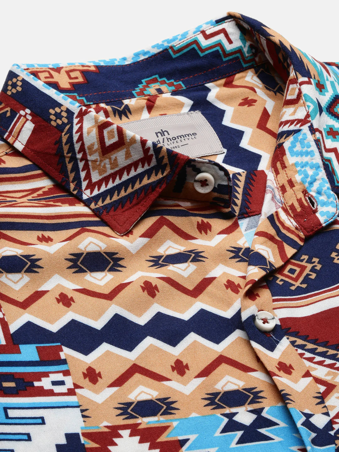 Necked Printed Viscose Shirt Without Pocket