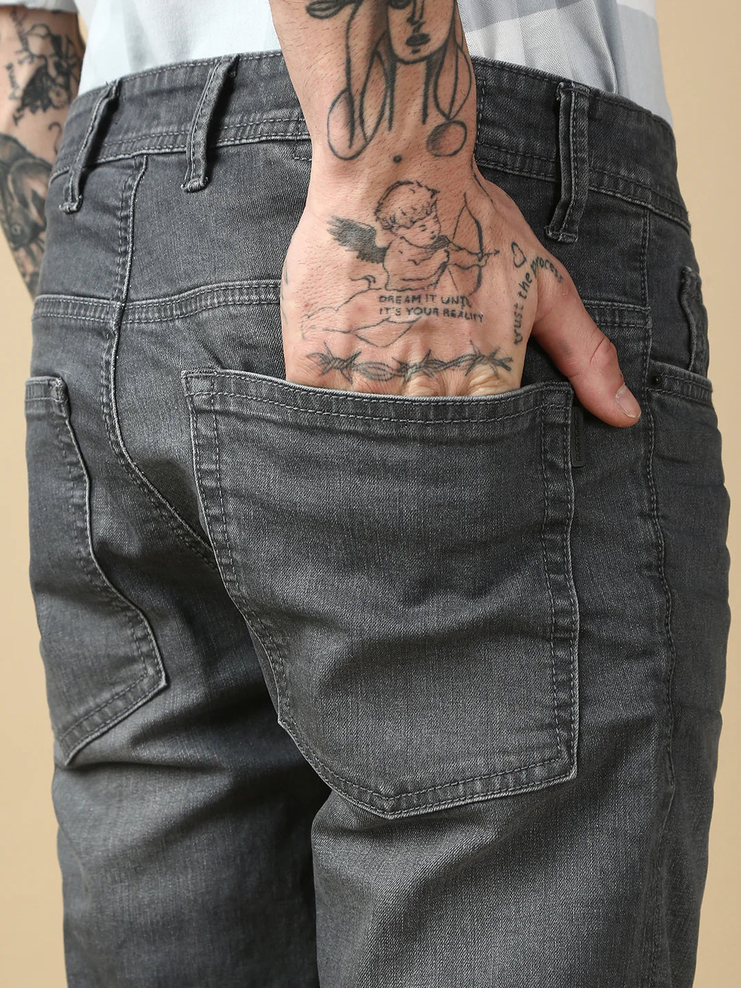 Necked Dark Gray Slim Fit Stretchable Jeans
