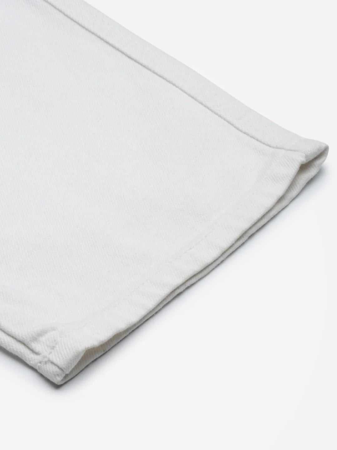 Necked White Straight Fit Cotton Cross Pocket Jeans