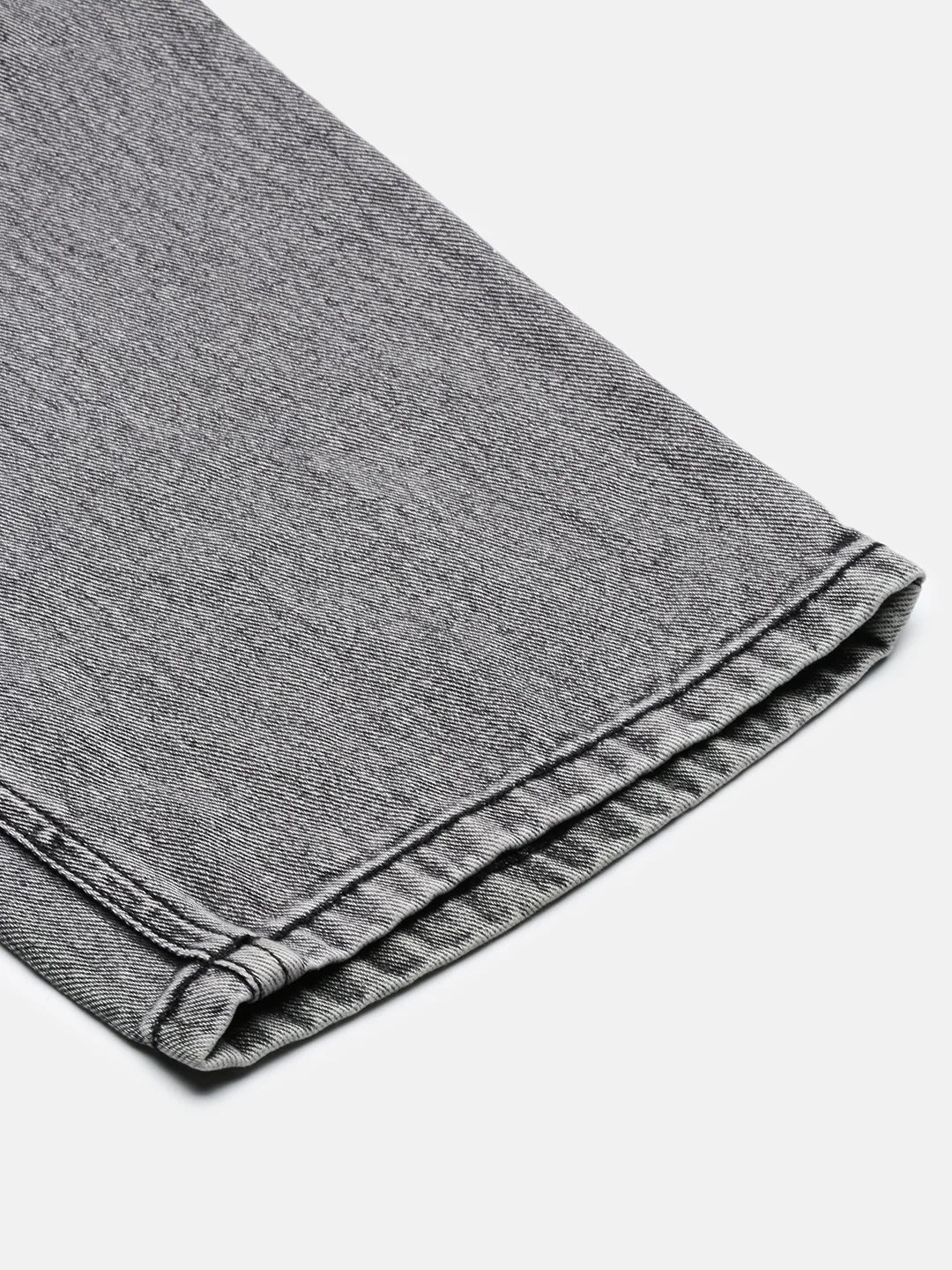 Necked Gray Loose Fit Cotton Jeans