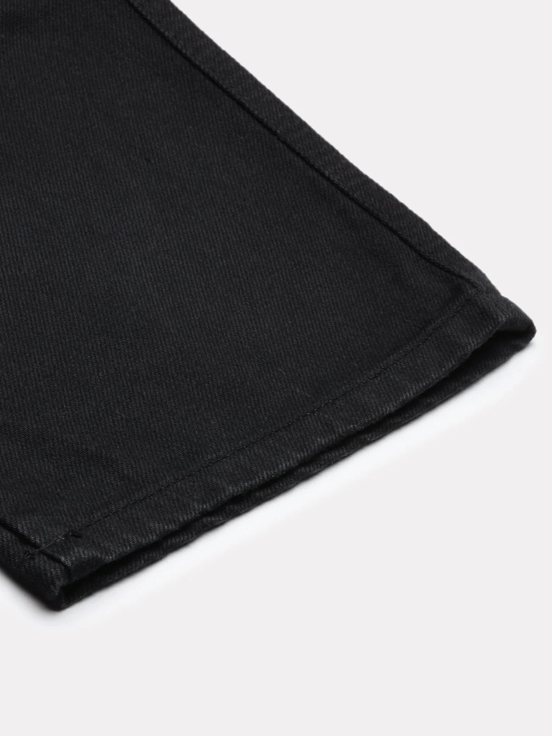 Necked Black Straight Fit Cotton Cross Pocket Jeans