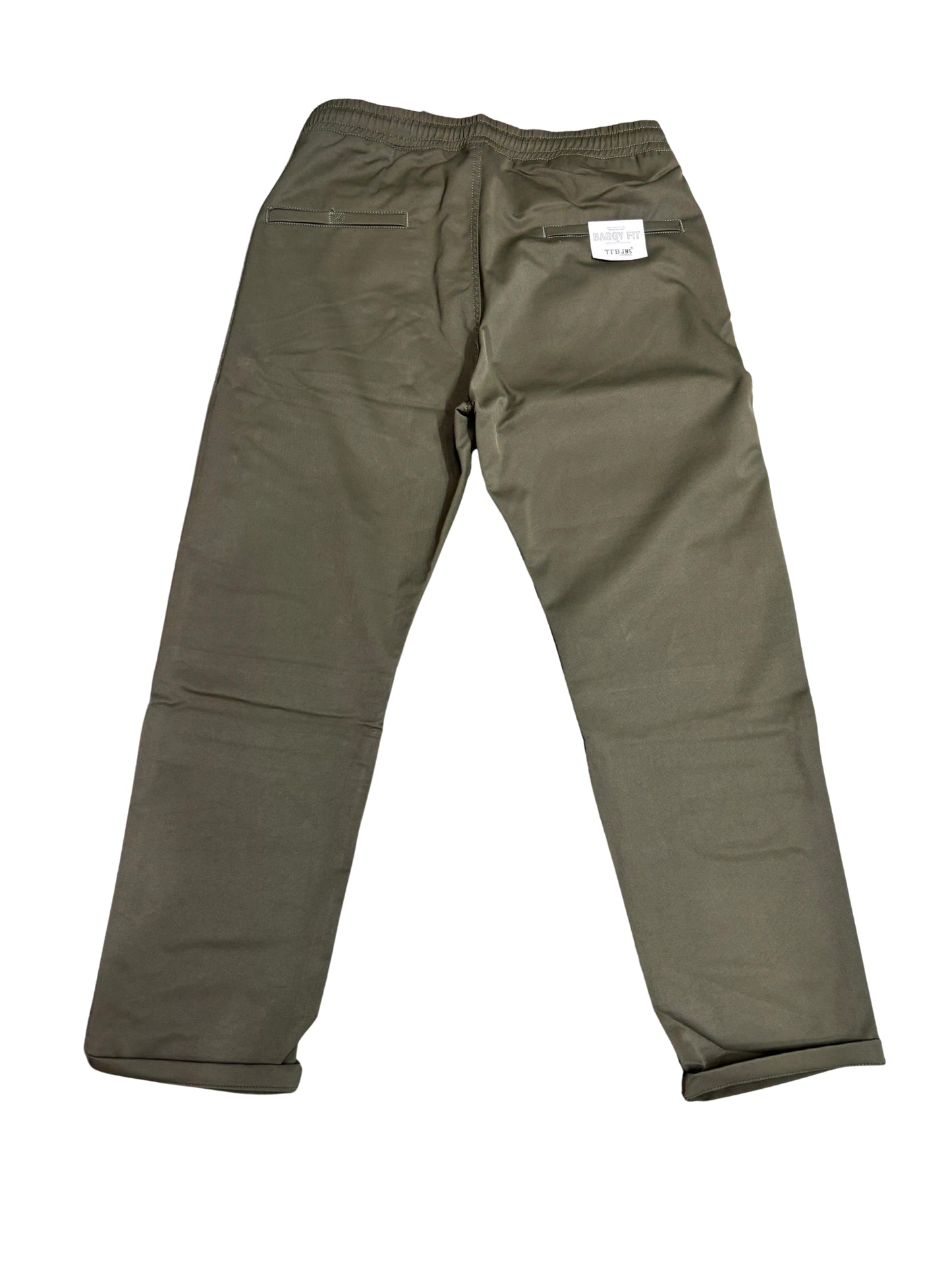 Men's Olive Green Baggy Fit Cargo Joggers with Drawstring Waist