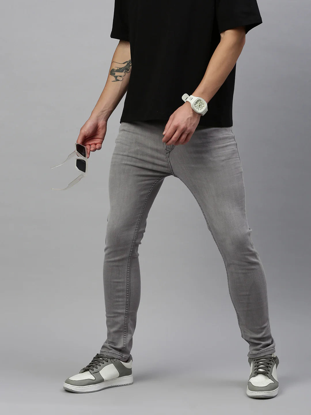 Necked Vintage Gray Skinny Stretchable Jeans