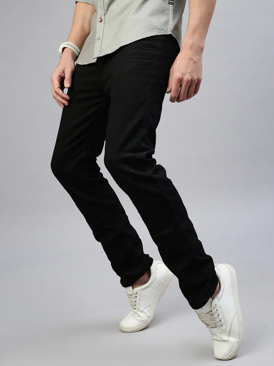 Necked Black Strait Fit Stretchable Jeans
