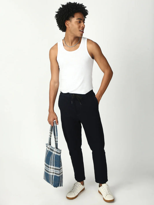 Necked  Blue Anti Fit Stretchable Jogger