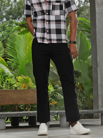 Necked Black Straight Fit Cotton Cross Pocket Jeans