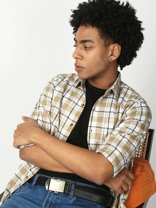 Necked Checks Full Sleeve Slim Shirt With Pocket