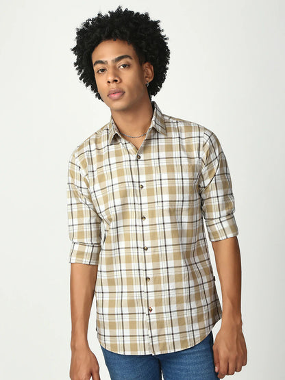 Necked Checks Full Sleeve Slim Shirt With Pocket