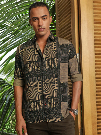 Necked Printed Full Sleeve Shirt Without Pocket