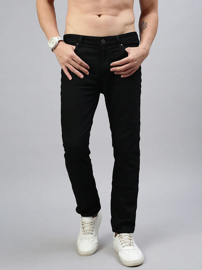 Necked Black Strait Fit Stretchable Jeans