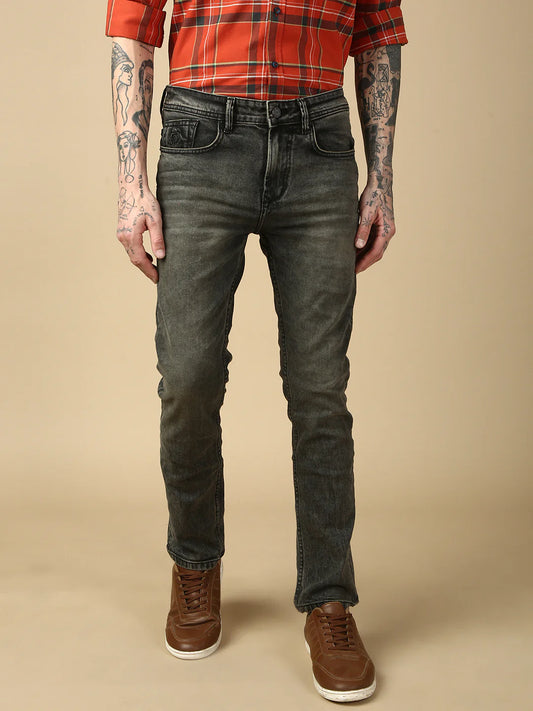 Necked Vintage Dark Gray Slim Fit Stretchable Jeans