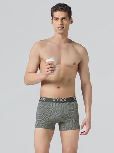 XYXX Men's Matrix Super Combed Cotton Blend Geometric Antimicrobial Trunks with No Marks Waistband