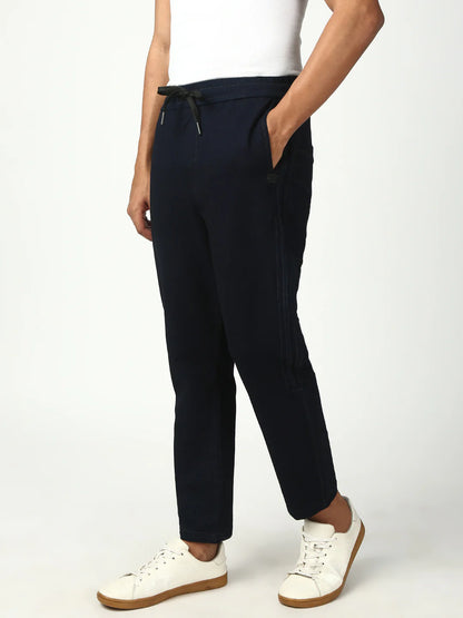 Necked  Blue Anti Fit Stretchable Jogger