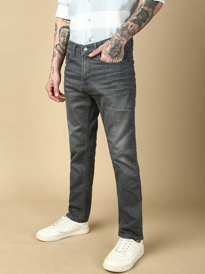 Necked Dark Gray Slim Fit Stretchable Jeans