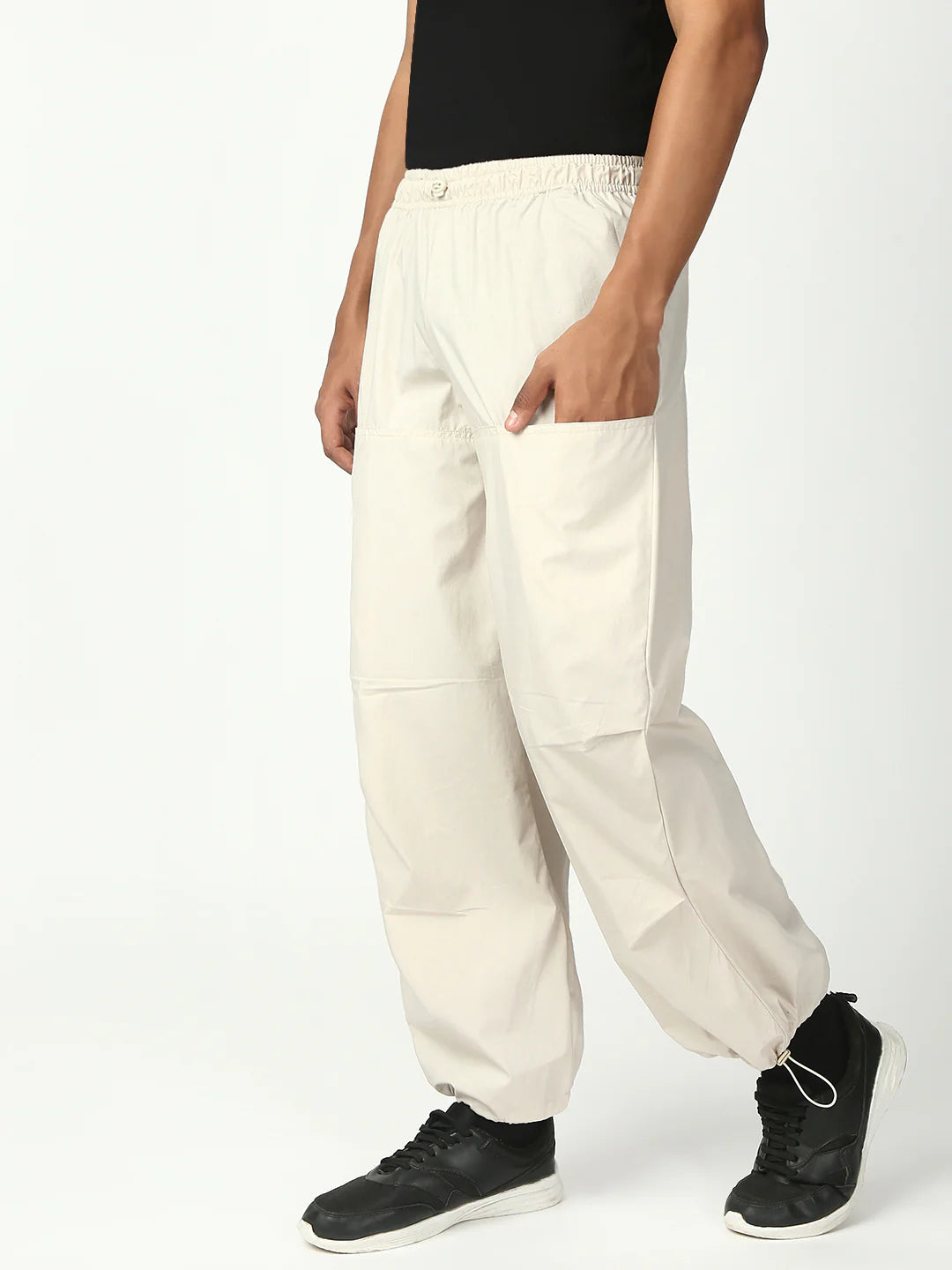 Necked  Cream Parachute Cotton Pant