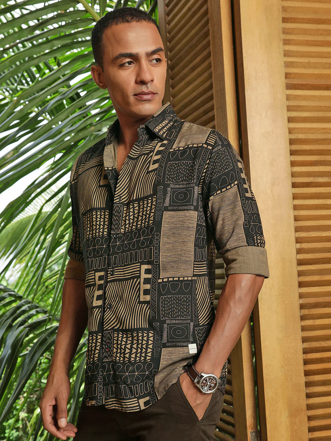 Necked Printed Full Sleeve Shirt Without Pocket