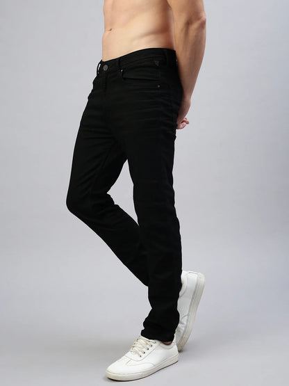 Necked Black Strait Fit Stretchable Jeans
