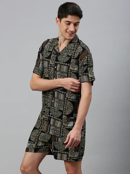 Necked Printed Regular Fit Co-Ords For Men’s