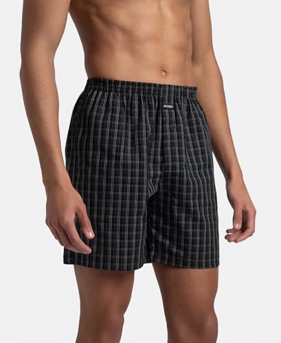 Jockey 1223 Men's Super Combed Mercerized Cotton Woven Checkered Boxer Shorts with Side Pocket (Pack of 2)