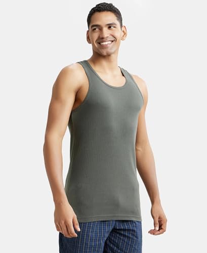 Jockey 9922 Men's Super Combed Cotton Rib Slim Fit Racer Back Styling Round Neck Gym Vest