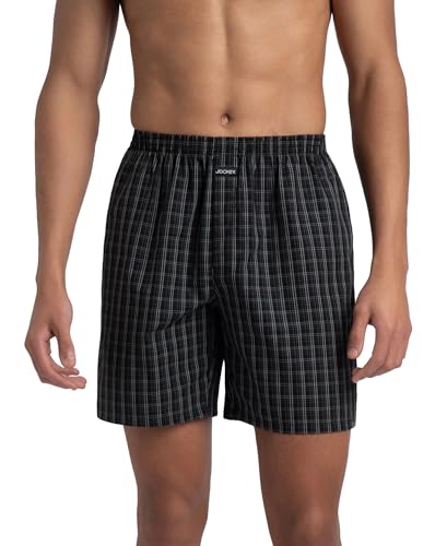 Jockey 1223 Men's Super Combed Mercerized Cotton Woven Checkered Boxer Shorts with Side Pocket (Pack of 2)