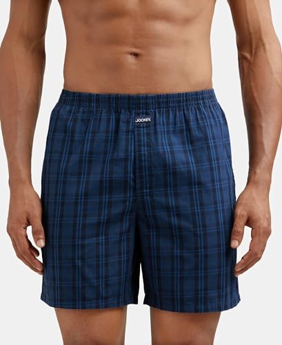 Jockey 1223 Men's Super Combed Mercerized Cotton Woven Checkered Boxer Shorts with Side Pocket (Pack of 2)