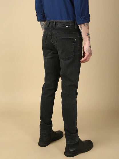 Necked Carbon Black Selvedge Slim Straight Stretchable Jeans