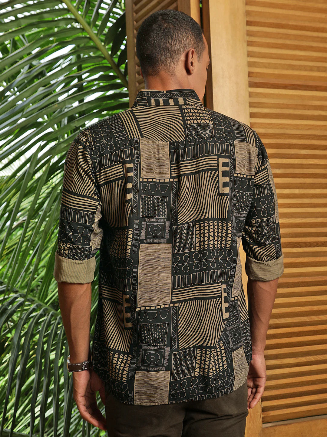 Necked Printed Full Sleeve Shirt Without Pocket