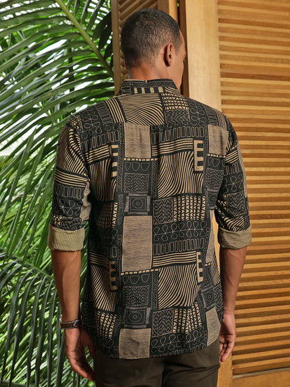 Necked Printed Full Sleeve Shirt Without Pocket
