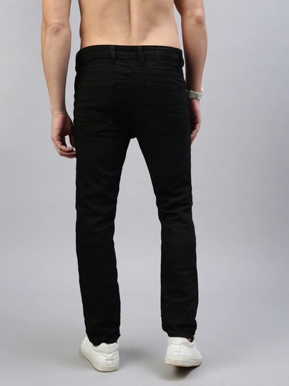 Necked Black Strait Fit Stretchable Jeans