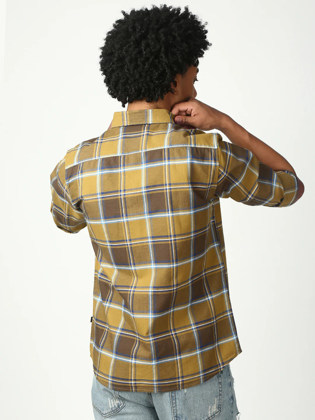 Necked Checks Full Sleeve Relax Shirt With Pocket