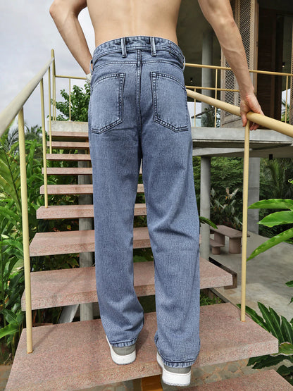 Necked Vintage Blue Loose Fit Jeans
