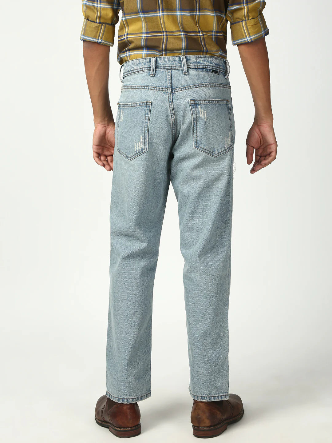 Necked  Vintage Light Blue Ripped Straight Jeans
