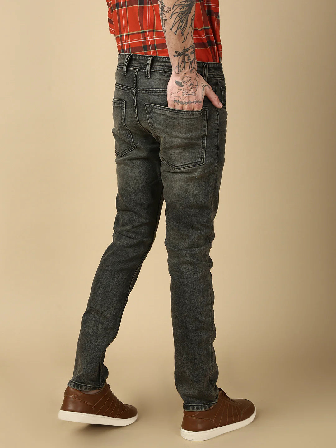 Necked Vintage Dark Gray Slim Fit Stretchable Jeans
