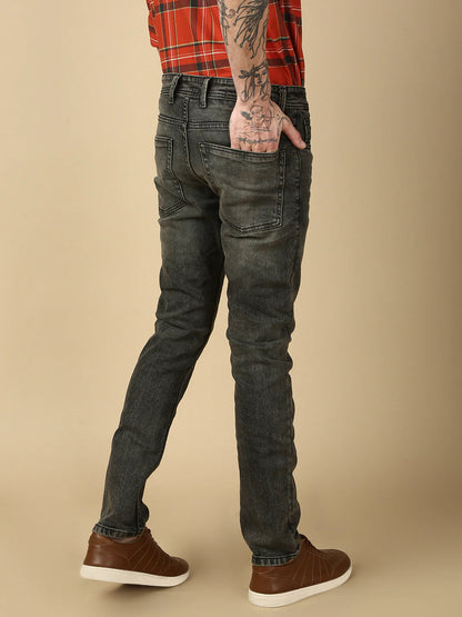 Necked Vintage Dark Gray Slim Fit Stretchable Jeans