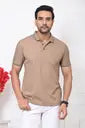 Arbour Men Solid Polo Neck Cotton Blend Beige T-Shirt
