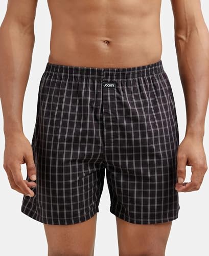 Jockey 1223 Men's Super Combed Mercerized Cotton Woven Checkered Boxer Shorts with Side Pocket (Pack of 2)