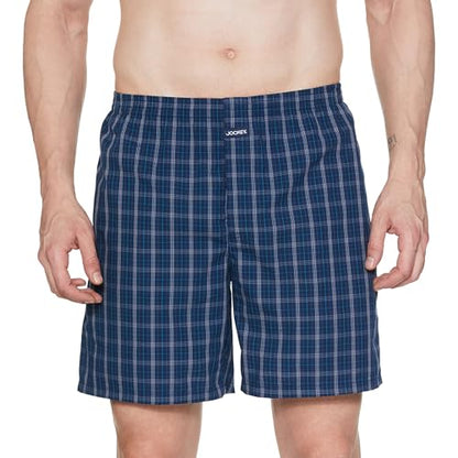 Jockey 1223 Men's Super Combed Mercerized Cotton Woven Checkered Boxer Shorts with Side Pocket (Pack of 2)