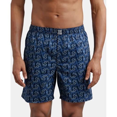 Jockey US57 Men's Super Combed Mercerized Cotton Woven Printed Boxer Shorts with Side Pocket (Pack of 2_Prints May Vary)