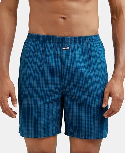 Jockey 1223 Men's Super Combed Mercerized Cotton Woven Checkered Boxer Shorts with Side Pocket (Pack of 2)
